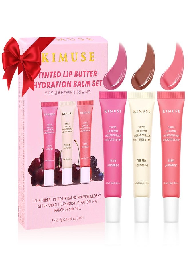 KIMUSE 3 Pack Tinted Lip Butter Hydration Balm, Hydrating Lip Treatment with Hyaluronic Acid & Vitamin E, Tinted Lip Balm for Instant Moisture, Shine & Hydration, Supple Lips, Vegan & Cruelty-Free - Image 1